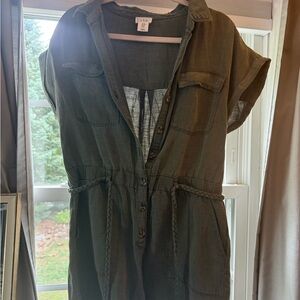Olive Green Button-Up Romper